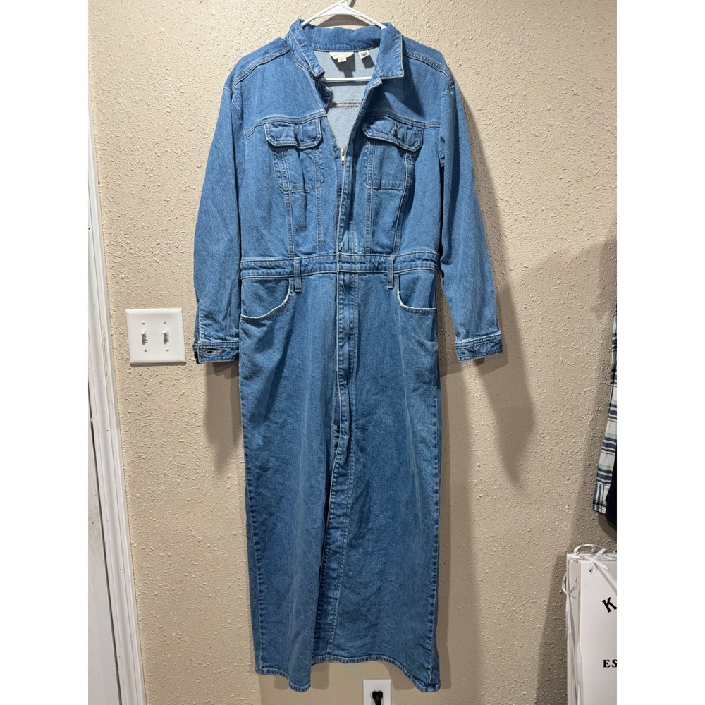 Universal Thread Womens Denim Maxi Dress Medium Wash Full Zip Long Sleeve 12R